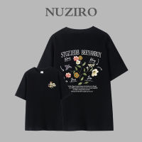 NUZIRO เสื้อยืดแขนสั้นทรงหลวมพิมพ์ลายด้านผ้าฝ้ายคู่สไตล์เกาหลี