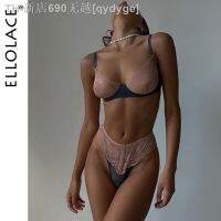 【CW】☂◎  Ellolace Seamless Sheer Set 2 Piece Contrast Color Intimate See Through Outfits