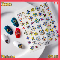 Zozo ✨Ready Stock✨ 1แผ่น Retro NAIL foils Transfer สติ๊กเกอร์สติ๊กเกอร์โบฮีเมียดอกไม้ชาติพันธุ์เล็บศิลปะ