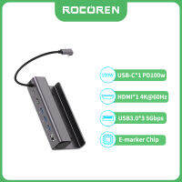 Rocoren แท่นวางไอน้ำ Doking Station 6 In 1ฮับ USB ประเภท C ถึง HDMI รองรับ4K 60Hz RJ45 USB 3.0 SteamDeck แท่นชาร์จทีวี