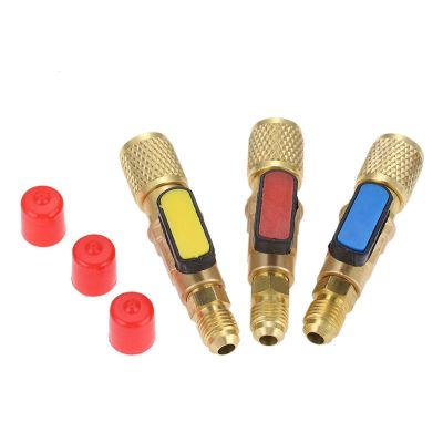3Pcs/Set Brass R410A Refrigerant Straight Ball Valves AC Charging Hoses Brass 1/4 inch Male To 1/4 inch / 5/16 inch Female SAE Valve