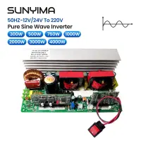 SUNYIMA บอร์ดอินเวอร์เตอร์เพียวไซน์เวฟ300W/500W/750W/1000W/2000W/3000W/4000W DC12V/24V เพื่อ AC220V ตัวแปลงไฟฟ้ารถบ้าน