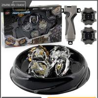 【ของเล่น】 4 Beys Black Warrior Burst Beyblade Starter Set พร้อม Grip Launcher ของขวัญของเล่น