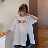 เสื้อยืดโอเวอร์ไซส์สไตล์เกาหลี สกรีนลาย CHEES ดีเทลเสื้อผ่าข้าง ผ้ายืดนิ่ม ใส่สบาย (พร้อมส่งในไทย)