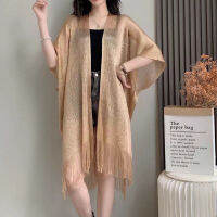 ผู้หญิงชายหาดสวม Beachwear หญิงเซ็กซี่ Fringe พู่ตาข่าย Sheer Shiny ถัก Tunic Beach Cover Up Cover-Ups Beach Dress