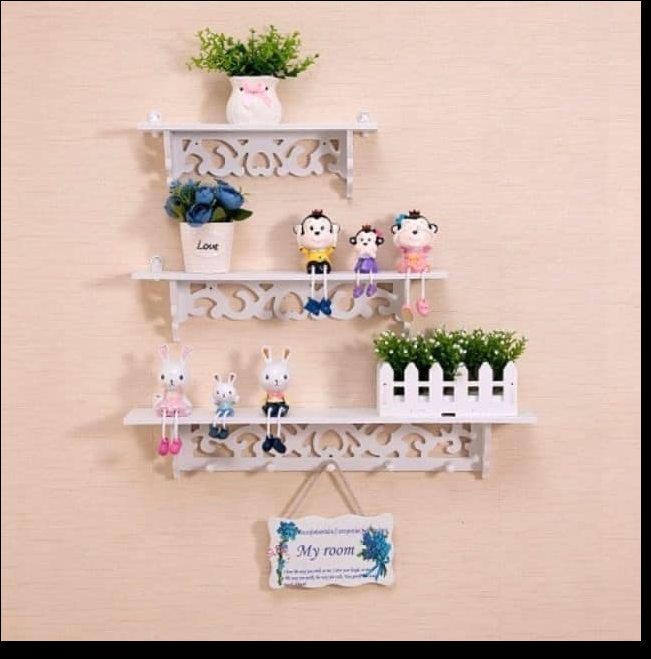 TH 3 IN 1 White Wooden Wall Shelf Display Hanging Rack Storage Lazada PH