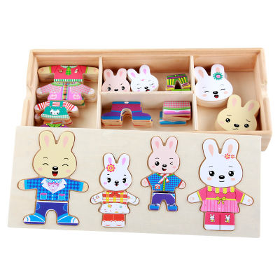 New Rabbit Changing Puzzle Wooden Childrens Cognitive Pairing Toy Wooden Storage 0.45