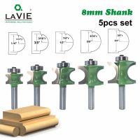 LA VIE 5 PCS 8mm Shank Bullnose ครึ่งรอบ Endmill Router Bits ไม้ 2 ขลุ่ยแบริ่งงานไม้เครื่องมือตัดมิลลิ่ง MC02046