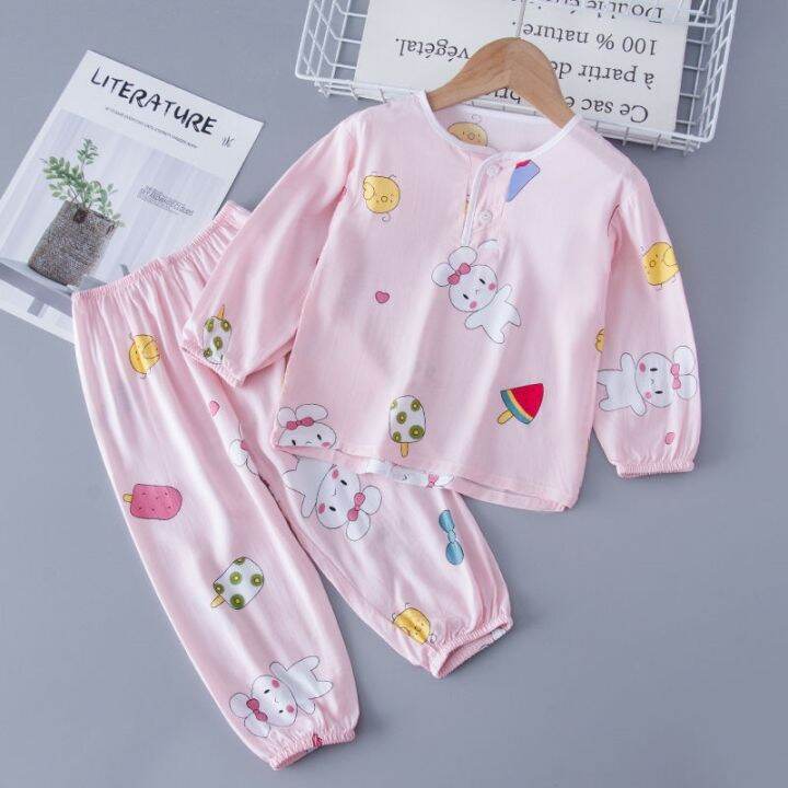 ready-childrens-pajamas-summer-thin-section-long-sleeved-girl-baby-girl-little-boy-summer-big-boy-cotton-silk-air-conditioning-home-clothes