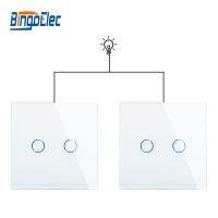 QSR STORE Bingoelec 2 Gang Intermediate Stair Switch EU Master Slave Light Touch White Grey Crystal Glass Panel Home Improvement