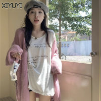 XIYUYI เสื้อยืดผู้หญิงแขนยาว,เสื้อหลวมสไตล์อเมริกัน