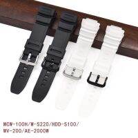 ♦ สายเรซิ่นสำหรับ Casio MCW-100H W-S220 HDD-S100 16มม. Men Sport Waterproof TPU Replacement Bracelet Watch Band Black สีส้ม