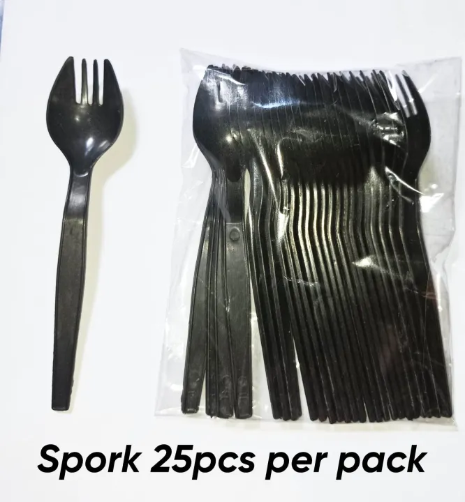 DISPOSABLE SPORK PLASTIC BLACK 25 PIECES. 6 INCHES. Lazada PH