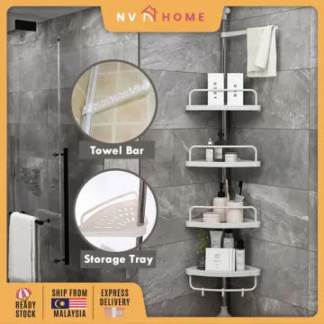 4 Tier Telescopic Bathroom Wall Corner Shelf Rack Shower Storage Organizer  Trays