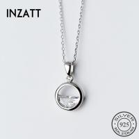 Inzatt 925แท้สร้อยคอจี้ที่เรียบง่ายกลมคริสตัลเงินสเตอร์ลิงเครื่องประดับเรียบง่ายเครื่องประดับสำหรับงานเลี้ยงของผู้หญิง