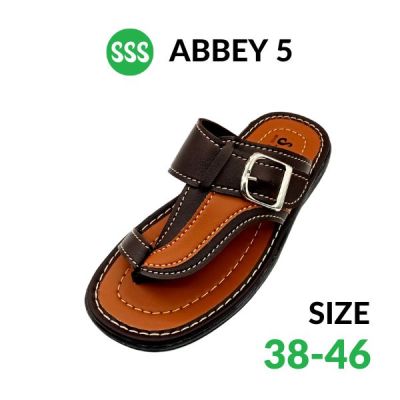 SSS SSS Abbey5 รองเท้าแตะผู้ชาย แบบหูหนีบ คีบ สไตล์วินเทจ หนังนิ่ม เบา ใส่สบาย กันลื่น มีไซส์ใหญ่ รองเท้าพระ (38-46)(น้ำตาล/ดำ/แทน)