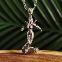 Mermaid Female Warrior Pendant Silver-Plated Goddess Necklace Male and Female Couple Trend Jewelry Birthday Gift