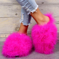 Slippers Woman Ostrich Fur Women Shoes Flat Slipper Womens Flip Flops 2022 nd Ladies Sandals Female Flipflop Luxury Sandal