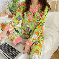 CAIYIER SpringAutumn Female Pet Dog Printed Sleepwear Fashion Dog Pajamas Sets Long-sleeve Lapel Fluorescent Green Leisure Wear