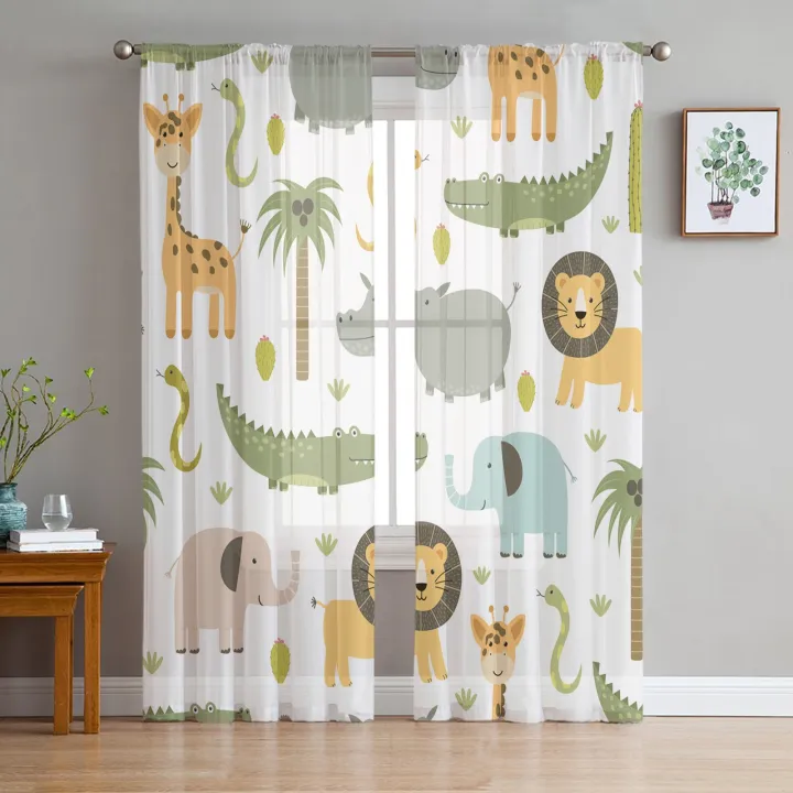 hot} Cartoon Animal Alligator Elephant Giraffe Sheer Curtains for Living  Room Bedroom Kitchen Tulle for Windows Voile Yarn Curtains | Lazada PH