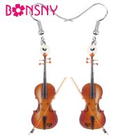 【HOT】 Bonsny Wood Color Fiddle Violin Earrings Print Lightweigh Dangle Drop Jewelry Kid Classic Accessory