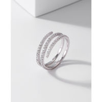 S925 แหวนเพชรแถวหลายชั้นเงินแท้สำหรับผู้หญิงแหวนนิ้วชี้แหวนนิ้วชี้แฟชั่นสไตล์เย็นชาแบบพิเศษ ~