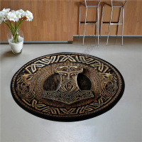 Viking Tattoo Hammer Car Anti-Skid Round shape Floor Mat 3D Rug Non-slip Mat Dining Living Room Soft Bedroom Car 01