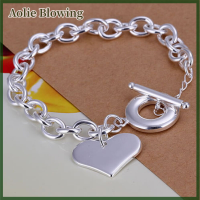 Aolie TO bulck 925 Silver Plated แฟชั่นเครื่องประดับสร้อยข้อมือกำไลข้อมือ Heart CHAIN