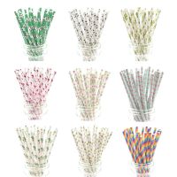 Football Rainbow 25pcs/lot Paper drinking straws Flamingo Disposable tableware Birthday Wedding Bar Decor Favor Girls Party DIY