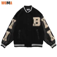 WOMA Couple casual embroidery baseball uniform jacket Male autumn ins tide brand hip-hop pu leather stitching casual couple bomber jacket