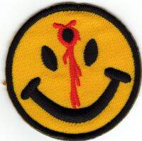 iron on patch Embroidery Smiley with bullet hole 5.5 cm ยิ้มกับรูกระสุน ตัวรีด เย็บติดผ้าประเทศไทย โลโก้ปัก มีกาวสำหรับรีด ตกแต่งเสื้อผ้า