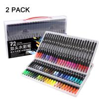 2แพ็ค72สีปากกาพู่กันทำเล็บปากกามาร์กเกอร์สีน้ำปลายคู่ Fineliner อุปกรณ์การเรียนระบายสีปากกาวาดเขียนมังงะ