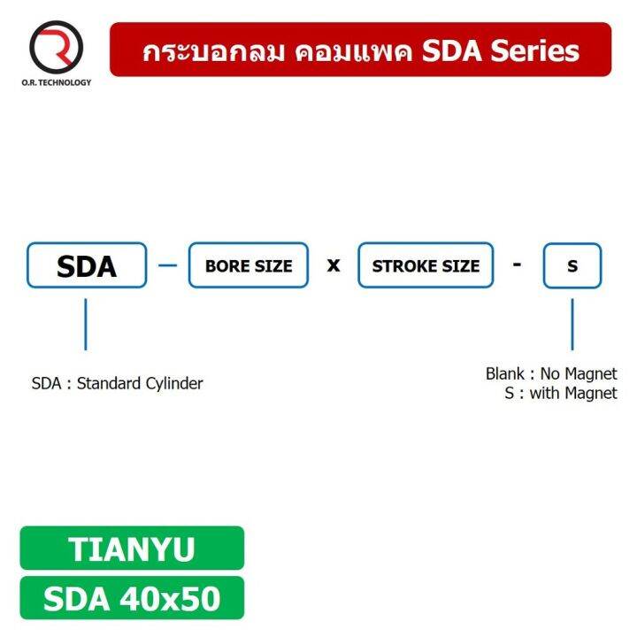 1ชิ้น-sda-40x50-กระบอกลมคอมแพค-กระบอกลม-รุ่นคอมแพค-compact-air-cylinder-sda-series-แบบคอมแพค