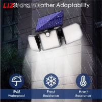 LIZHOUMIL ไฟรักษาความปลอดภัยพลังงานแสงอาทิตย์ Ip65แบบปรับได้3หัวกันน้ำ90000lm ความสว่างสูงไฟเซ็นเซอร์จับการการเคลื่อนไหวของน้ำท่วม