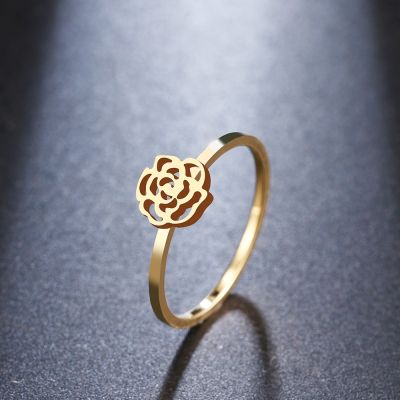 DOTIFI For Women Fashion Rings Beautiful Rose Jewellery Stainless Steel Gold Color Engagement Party Gifts R187