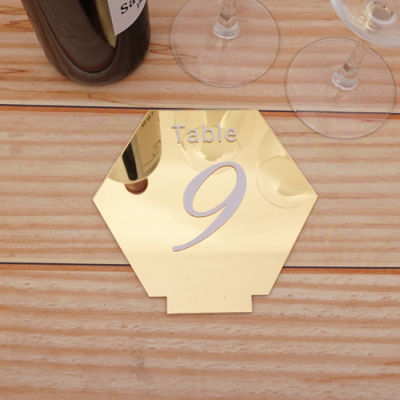 Hexagon Acrylic Board with Wooden Base Table Numbers for Wedding Birthday Party Table Card Baby Shower Decoration