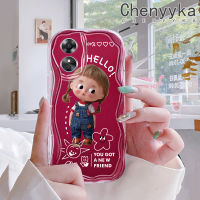 เคส Chenyyka สำหรับ OPPO เคส A17K A17เคสการ์ตูนน่ารักผู้หญิงสวยเนื้อครีมกันกระแทกแบบใสนิ่มลายคลื่นเคสมือถือสร้างสรรค์เคสโปร่งใสลายกล้องถ่ายรูปฝาครอบป้องกันสีอ่อนโยน