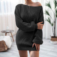 Winter Womens Mini Sweaters Dress 2021 Lantern Sleeve Oversized Fashion Knitted Dress Casual Loose Solid Color Female Clothing