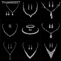 ○❧ Fashion Crystal Bride Jewelry Set Rhinestone Silver-plated Wedding Dress Banquet Necklace Earring Set Ladies Gift