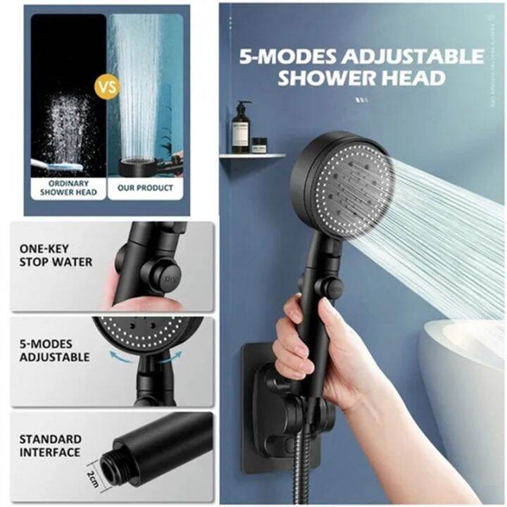 5-mode-adjustable-high-pressure-shower-head-water-saving-black-shower-one-key-stop-water-massage-eco-shower-bathroom-accessories-by-hs2023