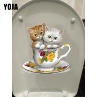 YOJA 19.8*20.6CM Two Cute Tea Cup Cats Childern Room Decor Wall Decal Bathroom Toilet Sticker T1-0177 Wall Stickers  Decals