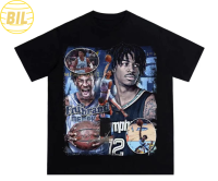 LD NBA star  JAMORANT เสื้อยื้ด print อเมริกัน ฮิปฮอป ไฮสตรีท บาสเก็ตบอล ย้อนยุค แขนสั้น  T-shirt