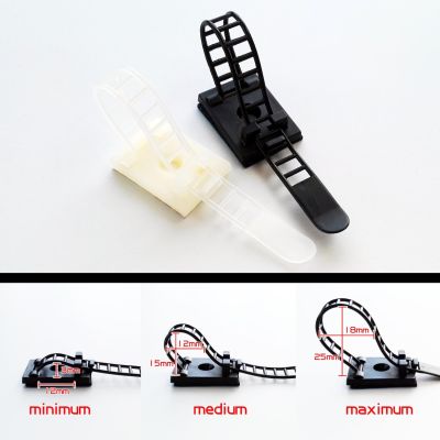 10X Black White Adjustable Self Adhesive Cable Clamp Clips Wire Cord Power Line Holder Management Organizer Ties Fixer Trim Wrap