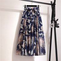 COD DSFERTGERRYYY Plus Size Skirt Long Loose Belly Covering Chiffon Print Skirt Women Summer Autumn High Waist Travel Vacation Long Skirt