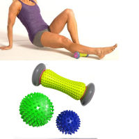 สนับสนุน CODL&amp;H【XHH】Foot Massager Roller Free 2 Spiky Balls - Body Massage Roller Ball Set For Relieve Plantar Fasciitis Heel Arch Pain Relief Reflexology Flat Tired Foot Back Leg Hand Tight Muscle Health Care Tool PVC TPR Rubber