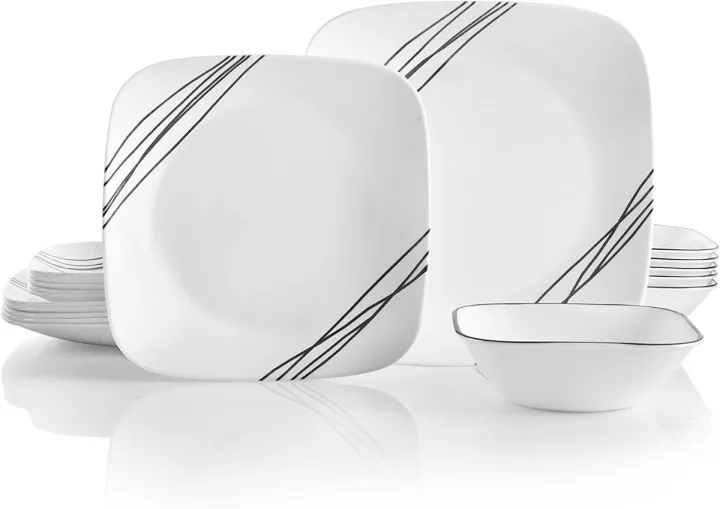 Corelle® Simple Lines 18pc Dinnerware Set Mod Black and White Design