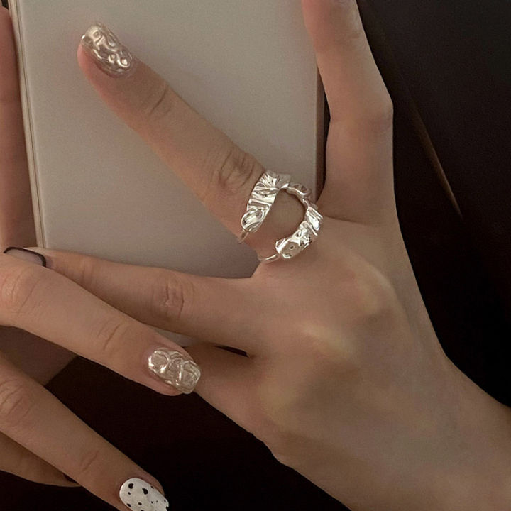punk-hollow-u-รูปเปิดแหวนผู้หญิงฮิปฮอปเรียบง่ายเงินสีโลหะพับข้อมือแหวนเรขาคณิตบุคลิกภาพแหวนของขวัญ