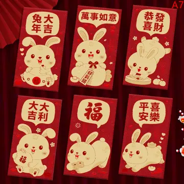 6Pcs 2023 Chinese New Year Red Envelopes Rabbit Year Envelope Lucky Hong  Bao!