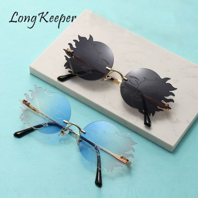 LongKeeper Fashion Rimless Sunglasses Women Unique Eyeglasses Moon Smiley Sunglasses Streetwear Eyewear Shade UV400 Sun Glasses