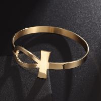 【YF】 Men Women Fashion Stainless Steel Ancient Egypt Cross Simple Bracelet Gold Silver Color Bangles Personality Charm Jewelry